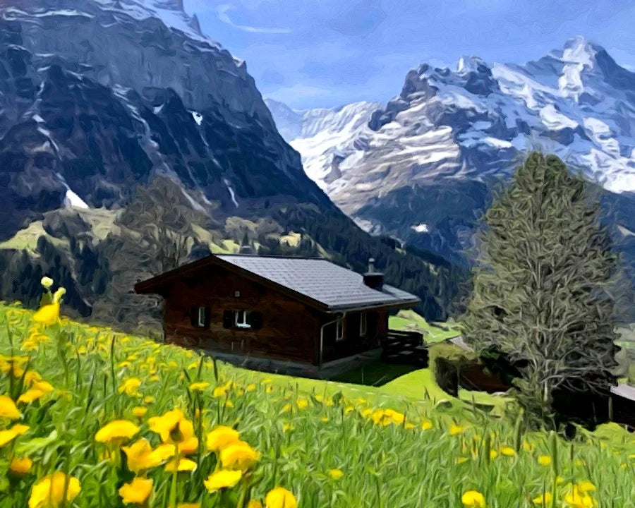 Peinture par numéro personnalisée KIMUO d’un chalet de montagne