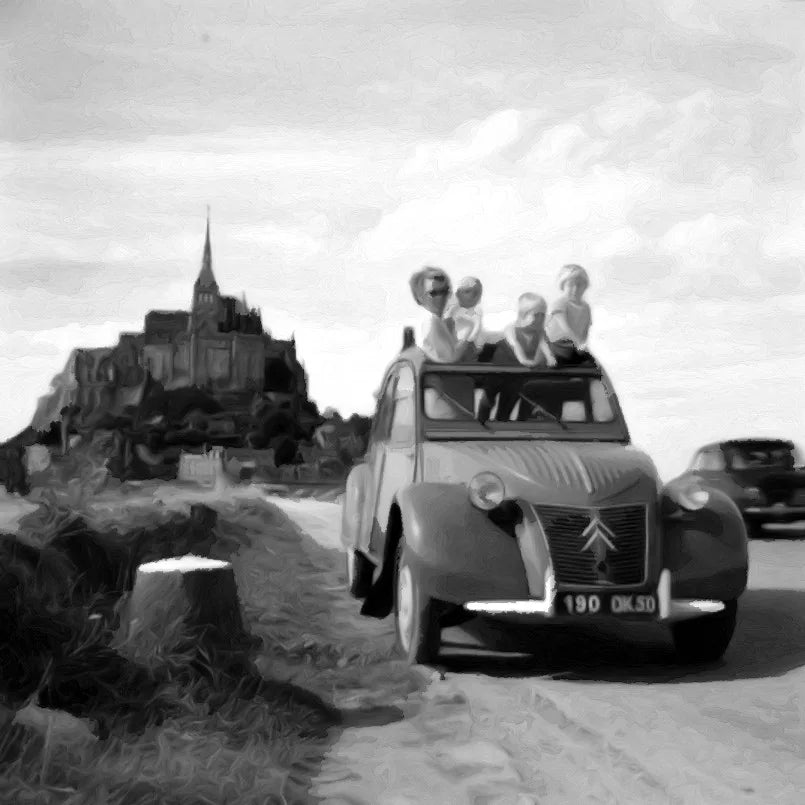 Peinture par numéro personnalisée KIMUO d’une famille en 2CV
